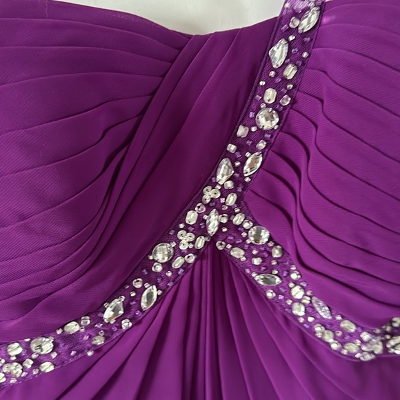 GlamourGirl full length purple one shoulder strap prom dress. - Picture 3 of 14